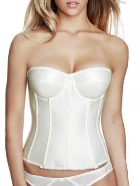 Dominique Juliette Ivory Strapless Corset Bustier 32B Satin Boned Lingerie NWT